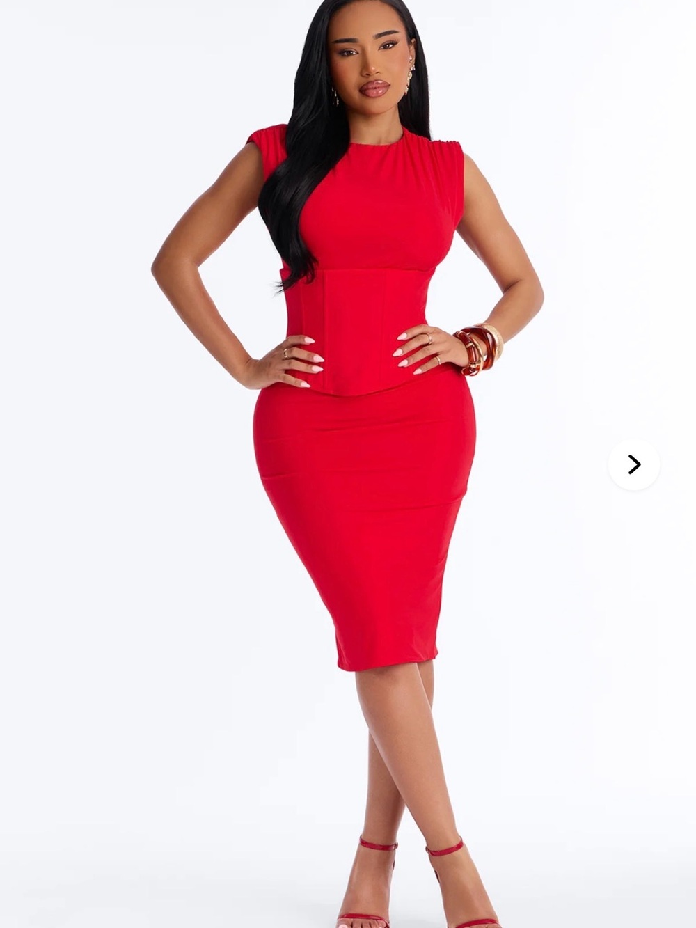 Fashion Nova Red Sleeveless Midi Dress with Corset Panel